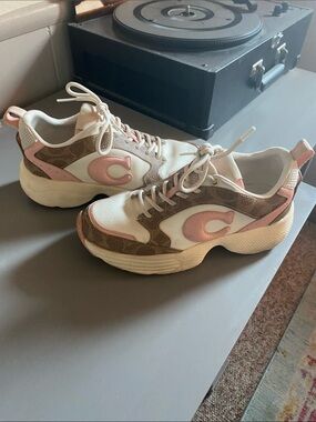 Coach Chunky Sneakers in White, Pink & Brown